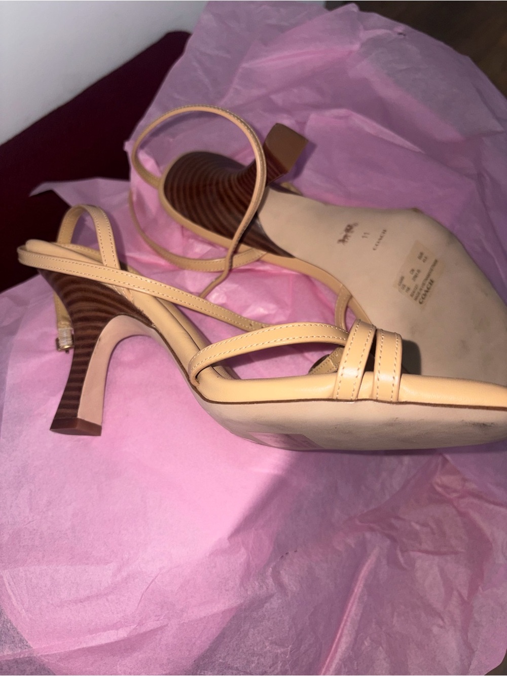 Coach Women's Nude Strappy Square-Toe Heels - Picture 7 of 7